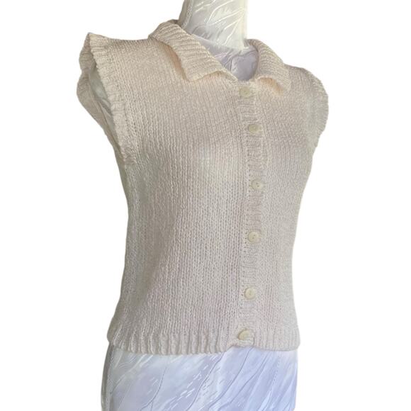 Vintage 90s Ivory Knit Button Down Coquette Cottage Sweater Vest Size Small - Picture 3 of 16